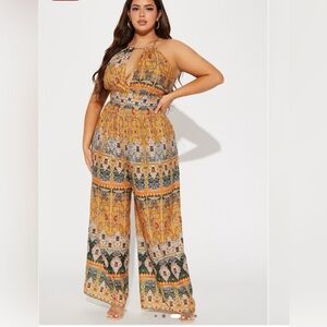 Fashion Nova Vibrant Patterned  Orange Jumpsuit